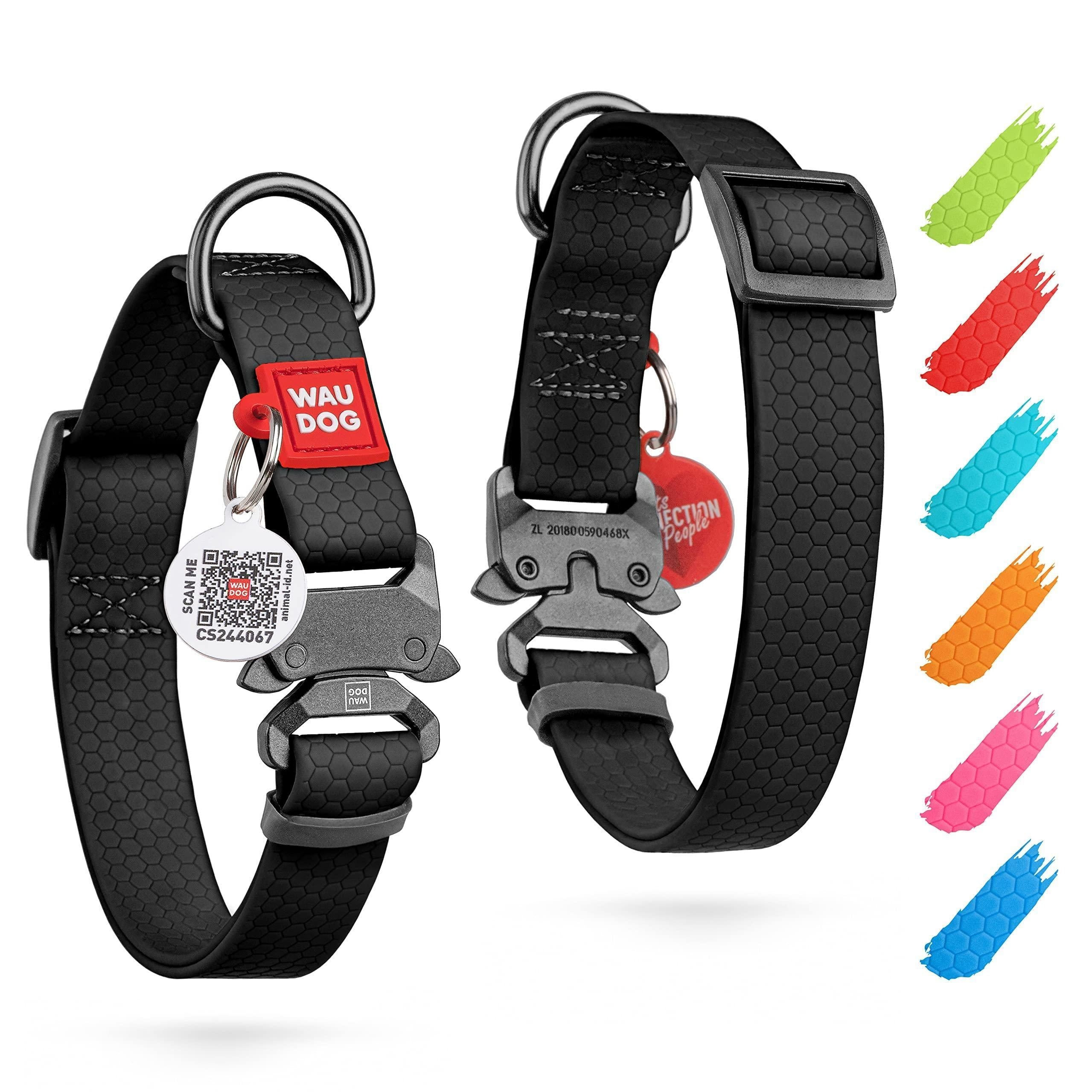 Waterproof Dog Collar 14-23 Inch Neck X 1 Inch Wide Metal Buckle Adjustable Dog Collar for Large Dogs Small and Medium Dogs Heavy Duty Dog Collars with Durable Metal Clasp and QR Dog Tag Boy & Girl Dog Collars (Black)
