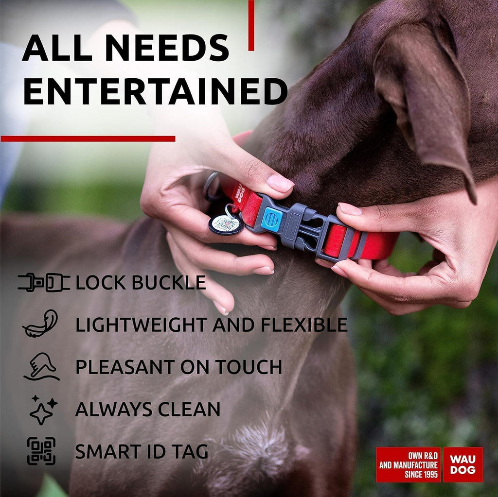 Waterproof Dog Collar 17-28 Inch Neck X 1 3/5 Inch Wide Plastic Buckle Adjustable Dog Collar for Large Dogs Small and Medium Dogs Breakaway Dog Collar Waterproof with Plastic Buckle and QR Dog Tag Boy & Girl Dog Collars (Red)