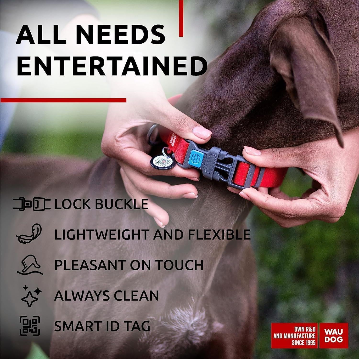 Waterproof Dog Collar 17-28 Inch Neck X 1 3/5 Inch Wide Plastic Buckle Adjustable Dog Collar for Large Dogs Small and Medium Dogs Breakaway Dog Collar Waterproof with Plastic Buckle and QR Dog Tag Boy & Girl Dog Collars (Red)